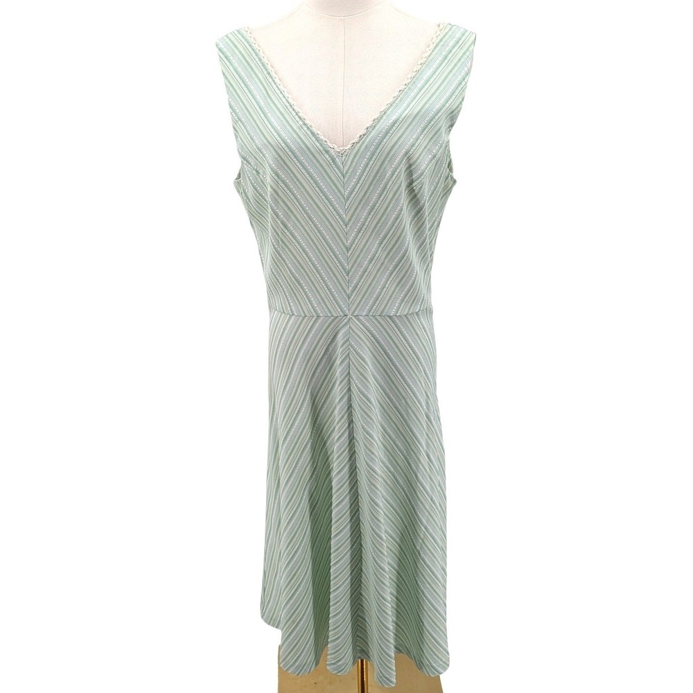 Striped Midi Dress V Neck Fit Flare Mint Ivory Side Zip Connected Apparel 12